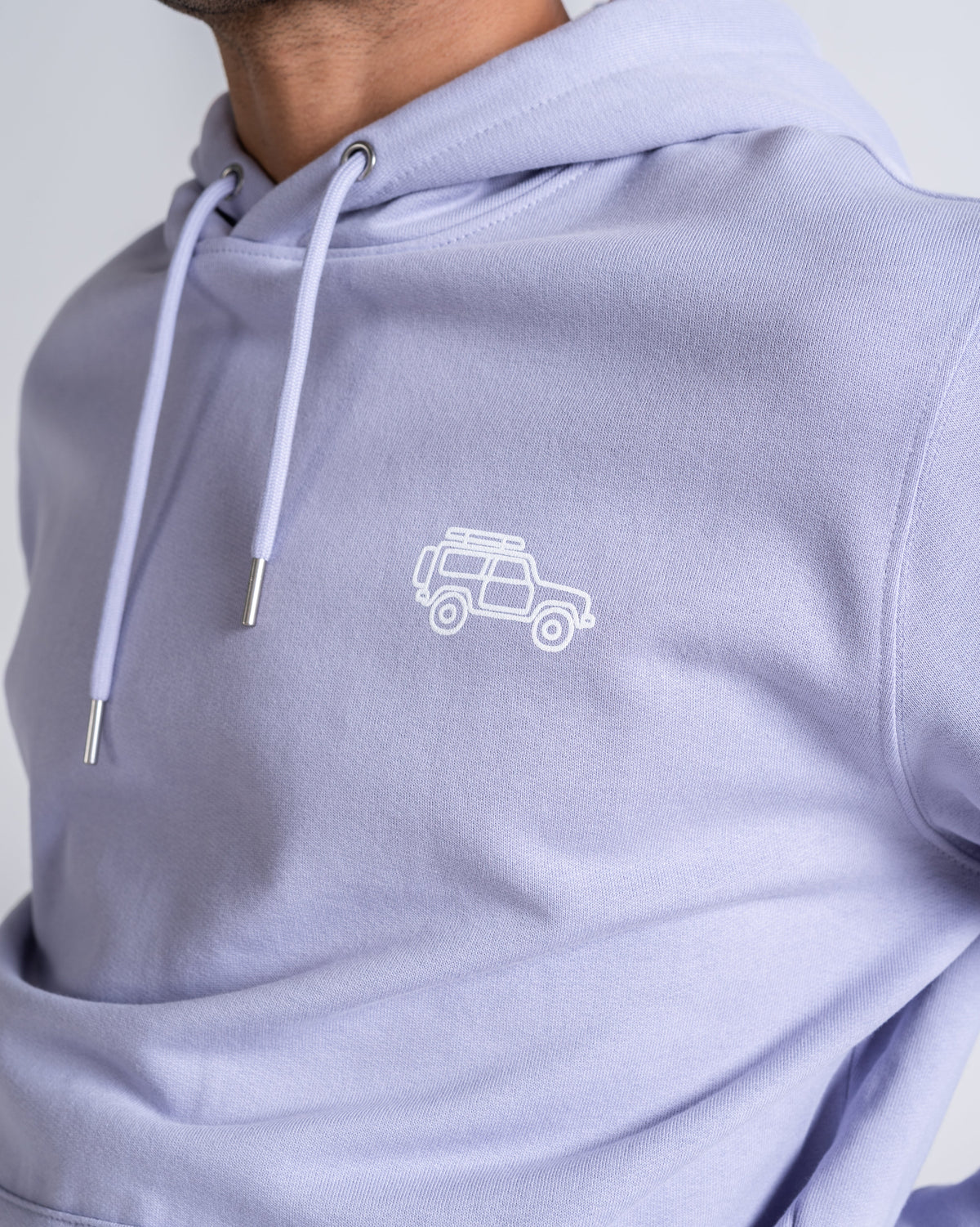 Hoodie «Unterwegs» Lavendel: Detail des Motivs