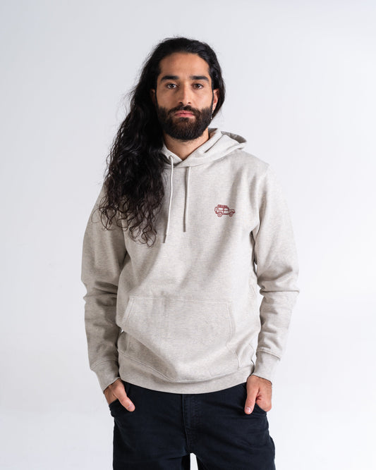 Hoodie «Unterwegs» Creme meliert, Vorderseite, am Model getragen