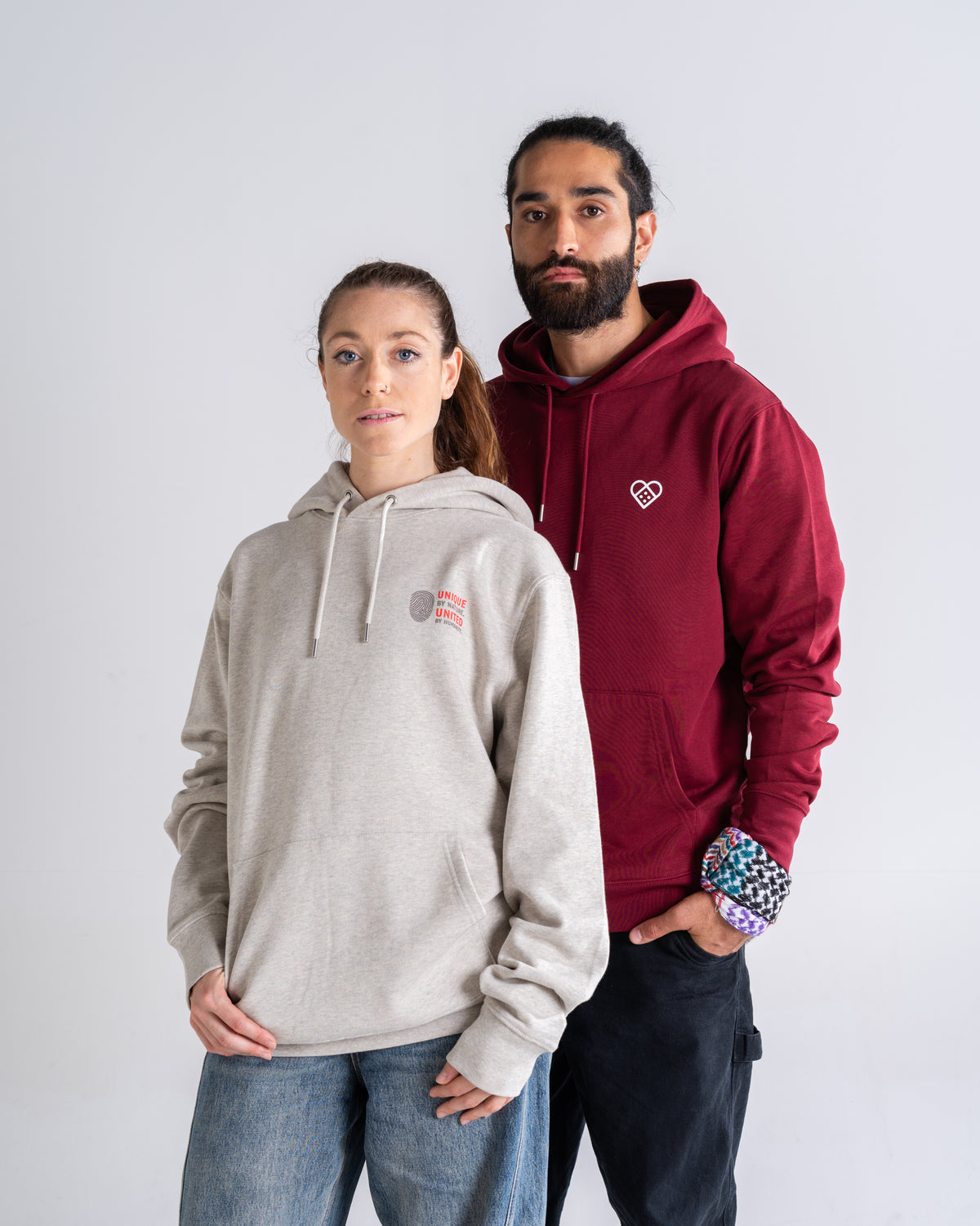 Hoodie «Unique by nature» Creme meliert im Duo getragen