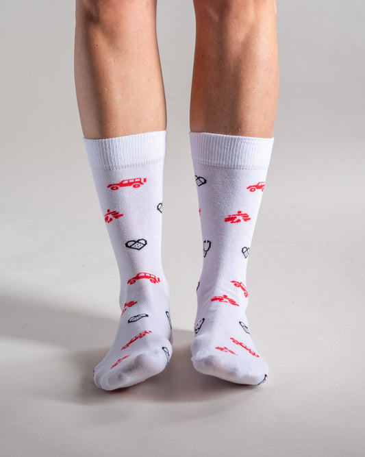 Crew-Socken «Icons» Weiß, Vorderseite