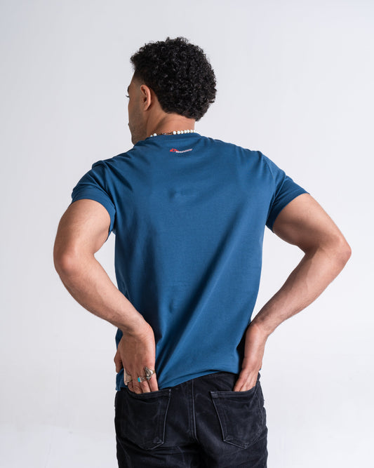 T-Shirt «Borders» Petrol, Rückseite, am Model getragen